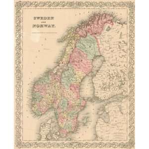    Colton 1855 Antique Map of Sweden & Norway