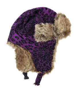 Leopard Print Faux Fur Trapper Hat Choice Of Colors Color PURPLE 