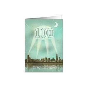 100th Birthday party invitation as a retro city movie poster with 