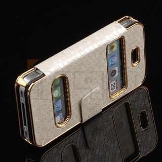 Luxury Synthetic Leather Magnetic Flip Chrome Case Cover for iPhone 4 