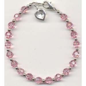 Light Rose Swarovski Crystal Bracelet with Crystal Heart 