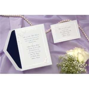  Embossed Pearl Accented Hearts and Floral Edge Wedding Invitations 