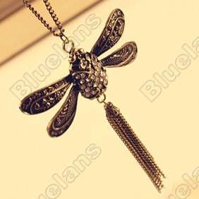   Vintage Smart Dragonfly Tassel Cute Pendant Necklace Chain 5151  