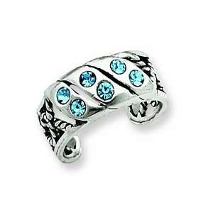  Sterling Silver Antiqued Blue Swarovski Crystal Toe Ring 