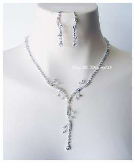 Wedding Bridal Crystal Necklace Earrings Set Prom AB5934  