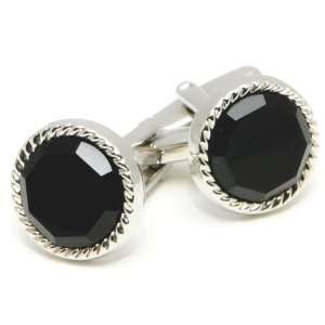  Black Crystal Cufflinks w/ Box Jewelry