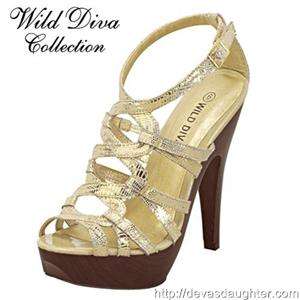 Gold V Suede WILD DIVA Platform Cage Shoes/Sandals  7  