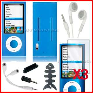 BLUE SILICONE CASE COVER 3*CLEAR SCREEN PROTECTOR FOR APPLE IPOD NANO 