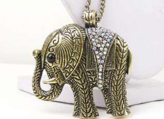 Vintage Style Rhinestone Elephant Necklace Free Ship  