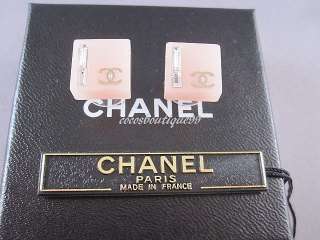 Auth CHANEL 07C Pink Jelly Baquette Crystal CC Earrings  
