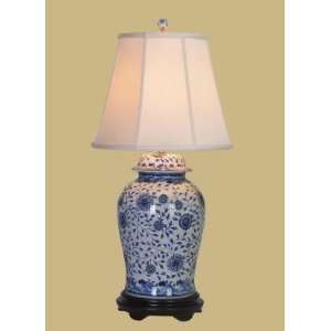   Blue & White Oriental Temple Jar Lamp with Shade