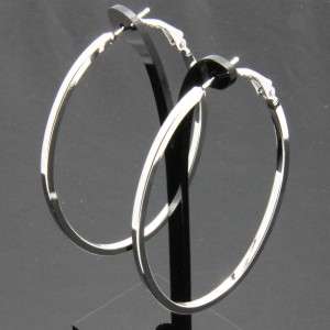 6cm Shinning Silver Oval shaped Steel Hoop Earrings  
