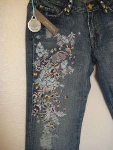 For All Mankind Embroidered Floral Hippy Bootcut Sz26  