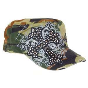 Military Camouflage Cap   Fashion Cadet Cap with Rhinestone Cross