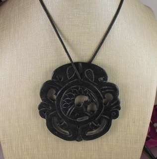 double side carved black onyx pendant /75mm  