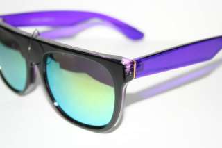 Flat Top Nerd Sunglasses Shades Super Black Clear Purple Frame green 