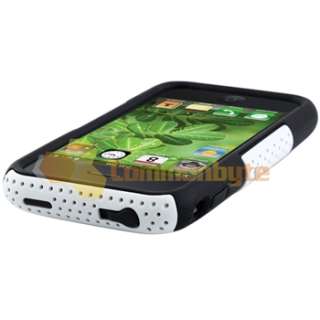 HYBRID BLACK Gel SOFT / White Mesh Hard Case+Privacy Guard For iPhone 