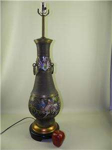ANTIQUE ASIAN BRONZE CHAMPLEVE CLOISONNE BANQUET LAMP  