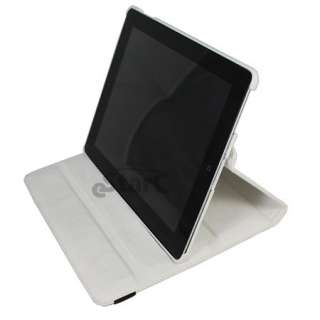 White iPad 2 Magnetic Smart Cover Leather Case Rotating 360 Stand 