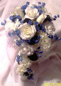   Bridal Bouquet White/Ivory Rose & Rose Bud, Hyacinth/Lilac Cascade