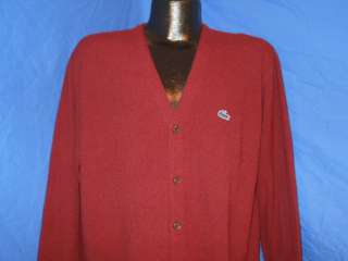 vintage 80S IZOD LACOSTE BROWN RED MENS CARDIGAN BUTTON DOWN SWEATER 