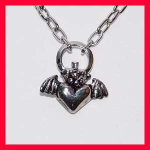 New Gothic Goth 80s Punk Crowned Winged Heart Necklace  