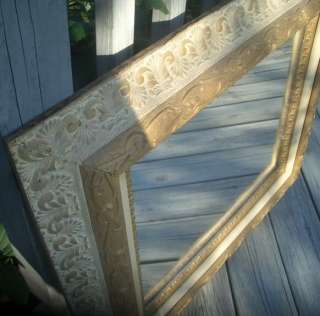 ANTIQUE OLD ORNATE GESSO WOOD PICTURE FRAME WALL MIRROR  