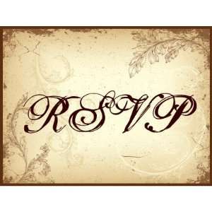    Vintage brown beige scroll leaf wedding RSVP stamp