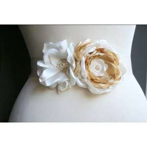 Satin Ribbon Beaded Flower Bridal Sash/Belt   Custom Colors Available