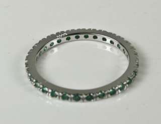 Estate .60ctw Diamond Cut Emerald Sterling Silver 925 Eternity Ring 