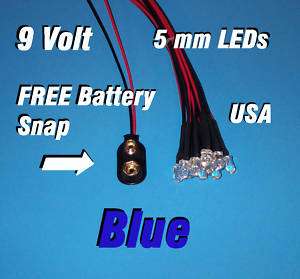 10 x LED   5mm PRE WIRED LEDS 9 VOLT BLUE 9V PREWIRED USA  