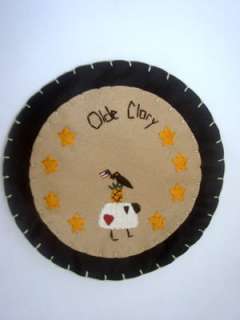 Americana Sheep,Crow,Flag♥Candle Mat♥9 Round♥Primitive Stitched 