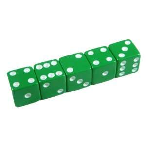    Set of 5 Green Opaque 16mm Dice   White Spots Toys & Games