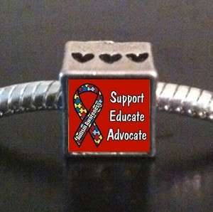 Autism Awareness Ribbon Photo European Bead Cube Charm  