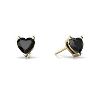  14K Yellow Gold Heart Genuine Black Onyx Stud Earrings 