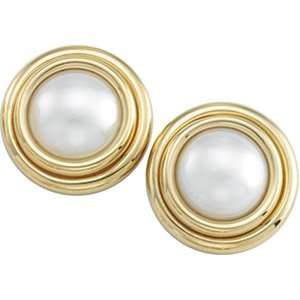  14K Yellow Gold Mabe Pearl Earrings Jewelry