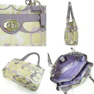 Coach Womens Penelope Optic Signature Carry All Handbag Khaki Lavender 