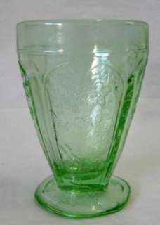 JEANETTE GREEN CHERRY BLOSSOM DEPRESSION GLASS FOOTED TUMBLER  
