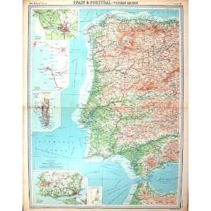   Antique Map Spain Portugal Plan Gibraltar Oporto Cadiz