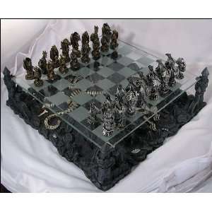  Pewter and Glass Dragon Chess Set 