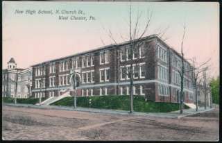 WEST CHESTER PA New High School Antique 1908 Postcard Early Vtg Town 