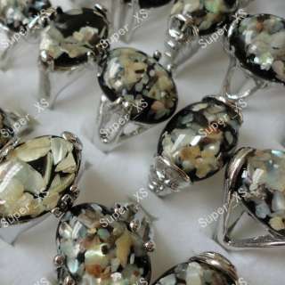 wholesale jewelry lots 15pcs Abalone Shell silver plated rings New 