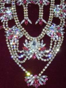 DRAG QUEEN AB *EXLUSIVE* HUGE Rhinestone Necklace SET SIGNED by BIJOUX 