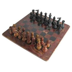   European Red and Black Marble Chess Set with Red Border Toys & Games