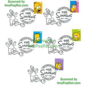 Simpsons First Day Covers FDC Envelopes w/44¢ Stamps Complete Set of 