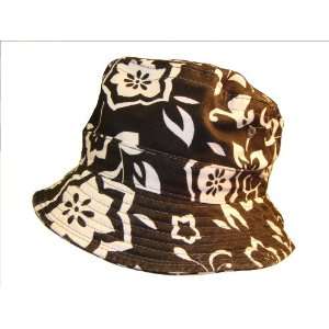  Black Hawaiian Style Floral Print Floppy Bucket Hat Cap 