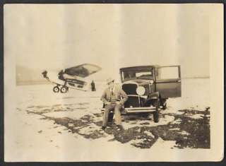   Photo Man on Snow Field w/ 1929 DeSoto & Ford Trimotor Airplane 729826