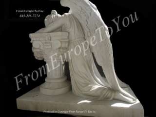 NICE WEEPING HAND CARVED MARBLE LAYING ANGEL STATUE  