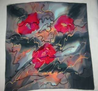 Abstract Floral ART TO WEAR Robert DASKAL Handpainted Silk SCARF 