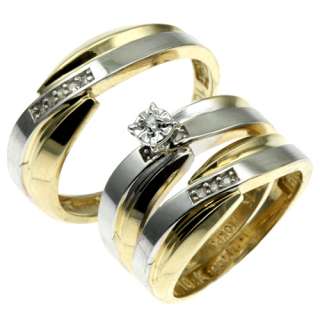 His and Her 10k yellow gold diamond wedding band ring  